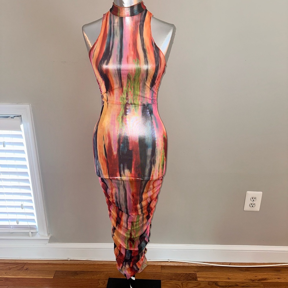 Multicolor Halter Maxi Dress